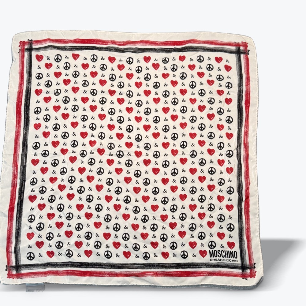 Moschino Cheap & Chic Silk Scarf Peace Love Ampersand Red White BLK Italy 17 in